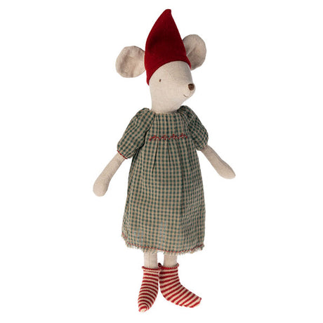 Myszka Maileg Christmas Medium Girl 37 cm w świątecznym stroju, idealna do dekoracji dziecięcego pokoju.