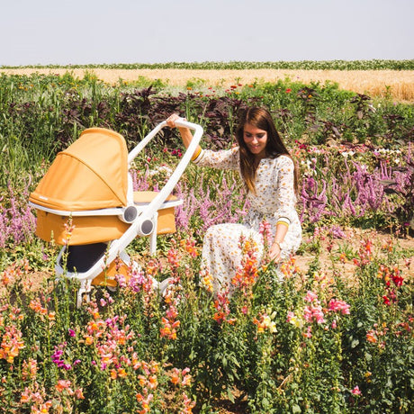 Greents: Carrycot-Kinderwagen (V.2.1) Weiß-Sungblumen