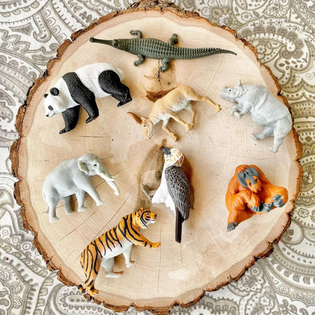 Realistyczne figurki zwierząt Azji Safari Ltd, zestaw 8 figurek: słonie, nosorożce, orangutany, pandy dla dzieci, idealne do zabawy i nauki.