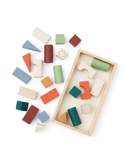 Kolorowe drewniane klocki Kid's Concept Carl Larsson w pudełku, 25 sztuk, rozwijają motorykę i kreatywność dzieci.