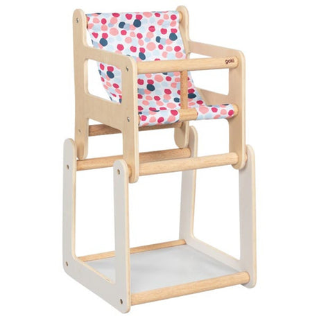 Mebelki do domku dla lalek Goki 2w1: krzesełko i stolik do karmienia, idealne dla małych mam i ich lalek.