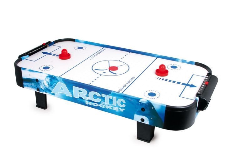 Cymbergaj Small Foot Air Hockey, gra zręcznościowa dla dwóch osób, z nadmuchami ułatwiającymi poruszanie krążka.