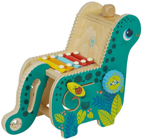 Ksylofon edukacyjny dinozaur z marakasami dla dzieci od 1. roku życia. Zabawka rozwijająca z drewna.