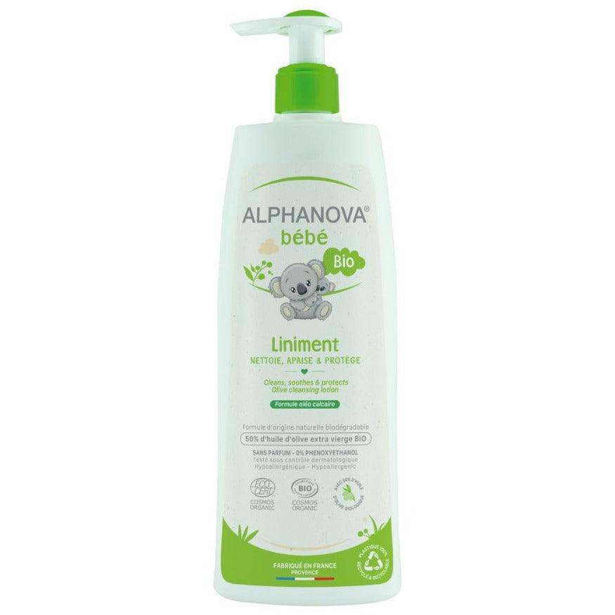 Alphanova Bebe: organiczna oliwka z woda wapienną do mycia dla niemowląt Bio-Liniment 500 ml - Noski Noski