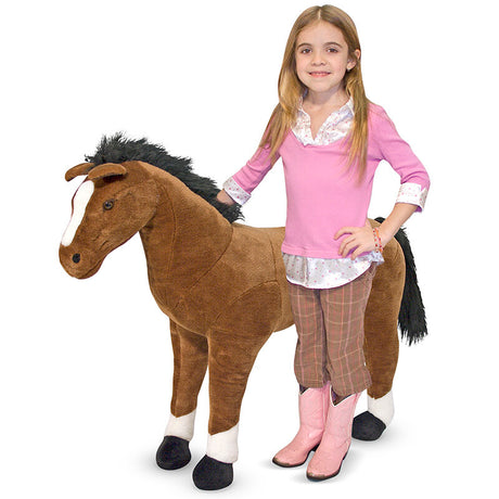 Gigantyczny pluszowy koń fryzyjski 90 cm, przytulanka Melissa & Doug, z jedwabistego materiału dla dzieci.