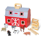 Farma Melissa Doug drewniana stodoła z 7 figurkami zwierząt, edukacyjna zabawka dla dzieci, rozwija wyobraźnię.