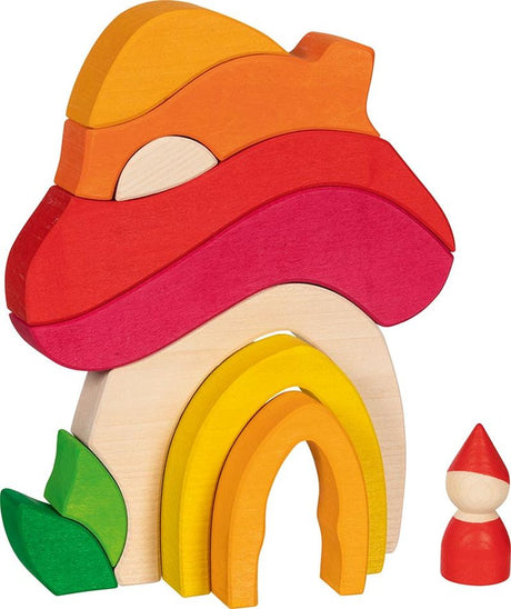 Drewniany Domek dla Lalek Goki Puzzle 3D z wysokiej jakości drewna klonowego w kształcie pieczarki, idealny dla dzieci.