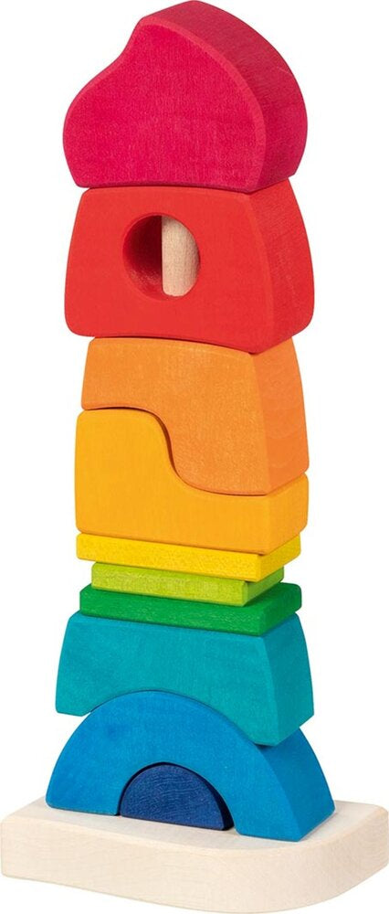 Drewniane klocki Goki Zamek, 10 kolorowych elementów, idealne klocki dla dzieci od 2 lat, bezpieczne zaokrąglone krawędzie.