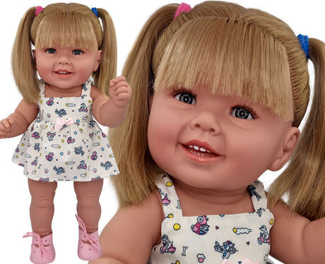 Lalka Manolo Diana 47cm, blond włosy, biała sukienka, ręcznie wykonana, idealne lalki dla dzieci.