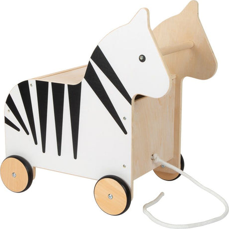 Pojemnik na zabawki i jeździk 2 w 1 Small Foot Zebra, drewniana konstrukcja, pojemny kosz, idealny dla dzieci.