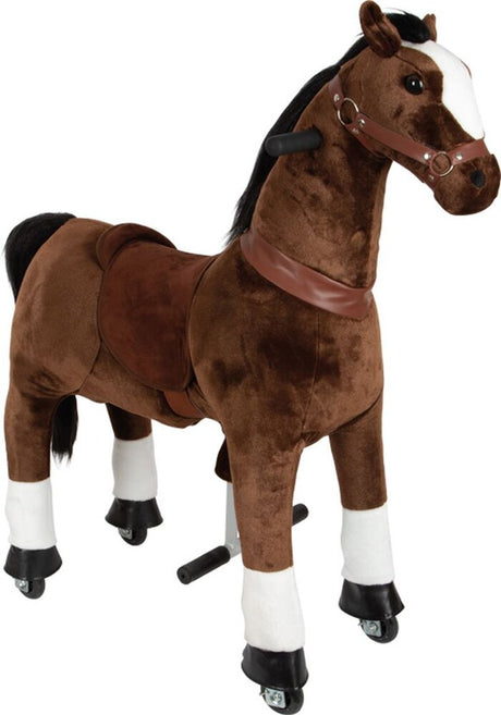 Koń na kółkach Small Foot gniady, zabawka z siodełkiem, uchwytami i pedałami dla bezpiecznej i komfortowej jazdy.