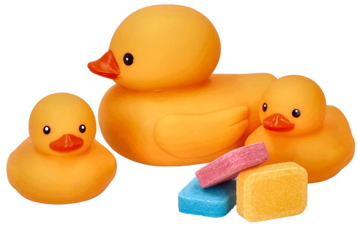 Mamá el cuidado: patos de baño con tabletas de manchas de agua