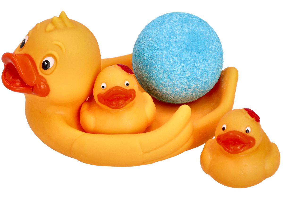 Mom's Care: A soap dish with ducklings and a sparkling ball for bathing