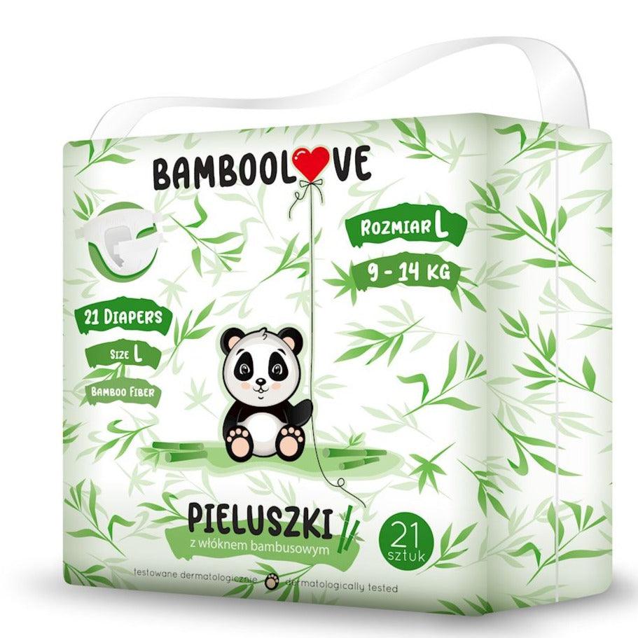 Pieluchy bambusowe Bamboolove L 9-14 kg 21 sztuk, przepuszczalne i chłonne, idealne dla wrażliwej skóry maluszka.