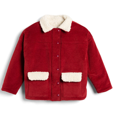 Czerwona sztruksowa kurtka z polarem dla dziewczynki Kid Story Teddy Warm w kwiatowy wzór, idealna na jesienne chłody.
