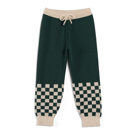 Spodnie w kratę Kid Story Green Chessboard merino dla dzieci, składające się z przeciwdeszczowej i miękkiej wełny merino.