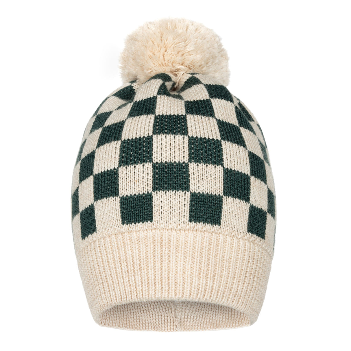 Czapka merino Kid Story Green Chessboard