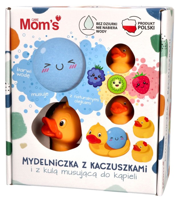 Mom's Care: un plato de jabón con patitos y una bola brillante para bañarse
