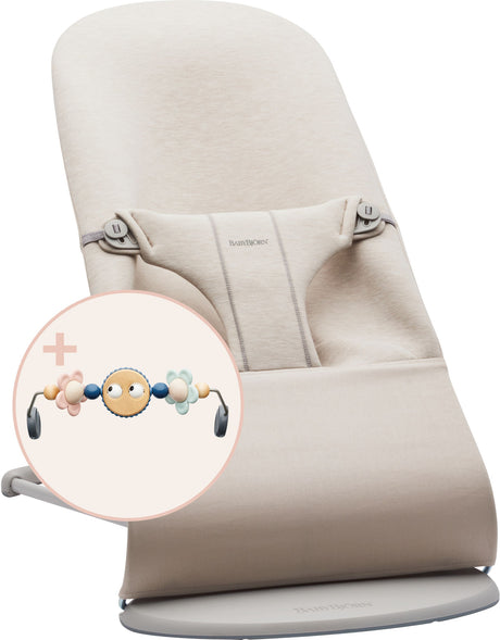 Leżaczek Babybjorn BLISS 3D Jersey Jasnobeżowy, ergonomiczny bujak dla dziecka, wspiera rozwój i zapewnia wygodę.