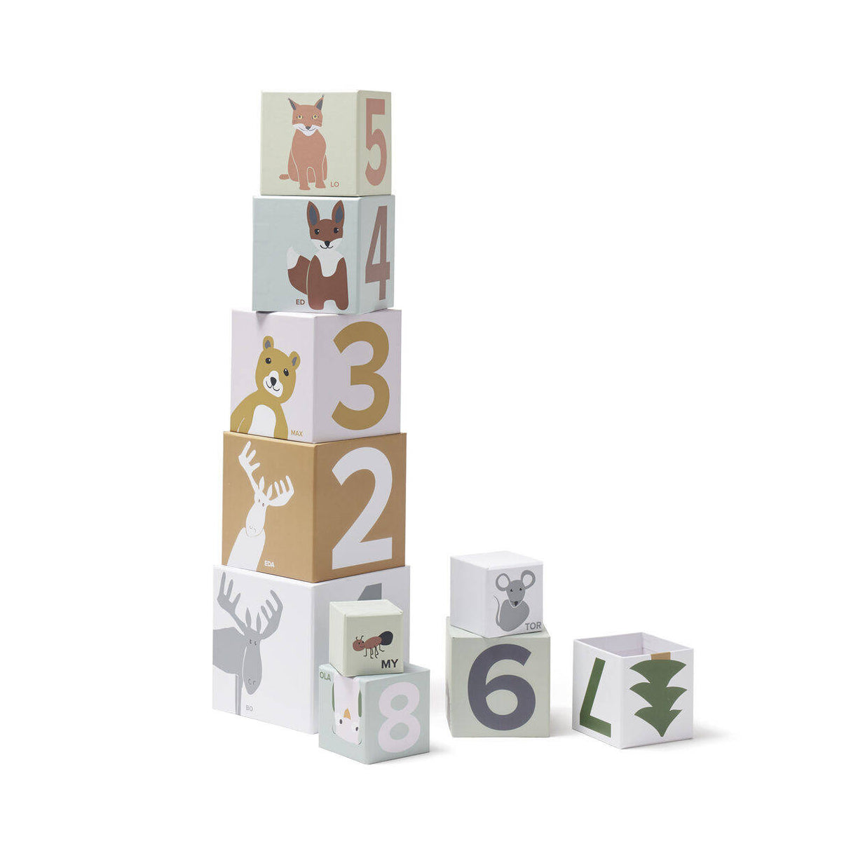 Kid's Concept EDVIN kostki papierowe 1-10, edukacyjna zabawka z liczbami i leśnymi zwierzątkami, rozwija motorykę i ciekawość.