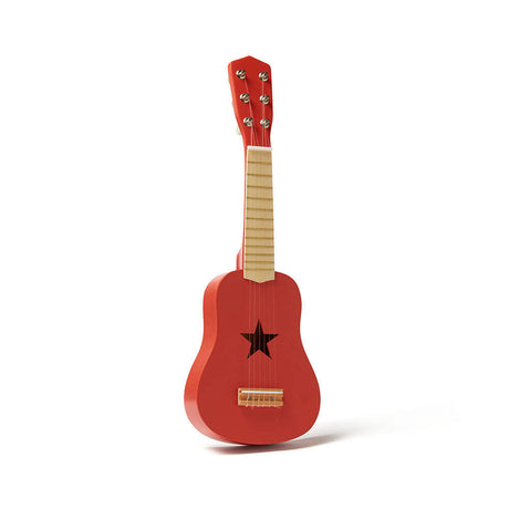 Gitara dziecięca czerwona Kid's Concept z wycięciem gwiazdy, drewniana, rozwija muzyczne talenty maluchów.