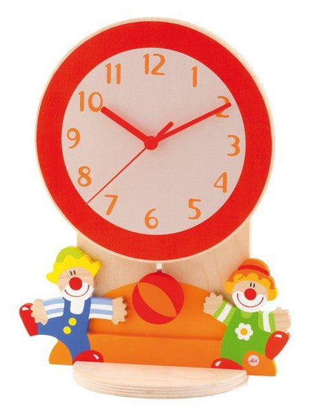 Zegar z wahadłem Sevi z cyrkowymi motywami, idealny do pokoju dziecka, nauka godzin, 25 x 33 x 5 cm