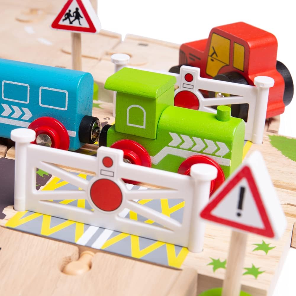 Bigjigs Toys: Wooden queue Railway & Road Set 80 El.