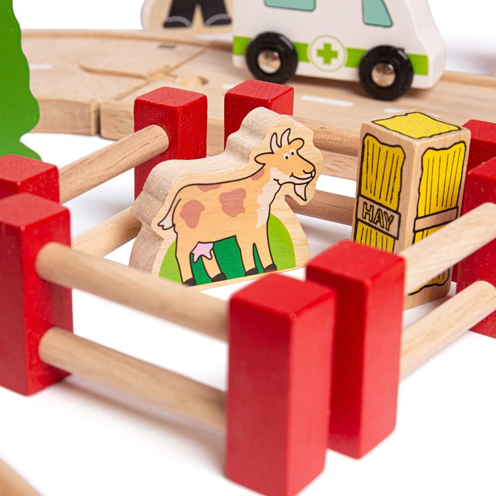 Bigjigs Toys: Wooden queue Railway & Road Set 80 El.