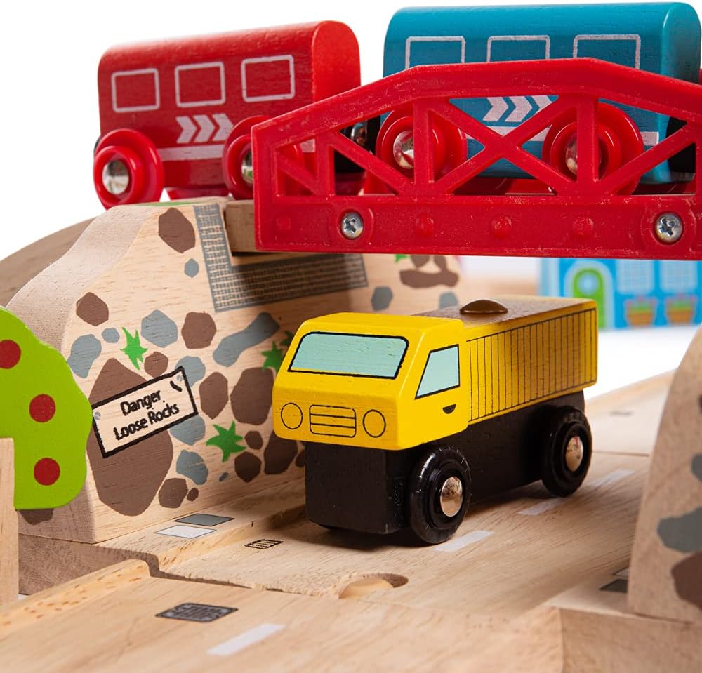 Bigjigs Toys: Railway et route de file d'attente en bois 80 El.