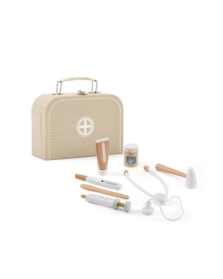Zestaw lekarski dla dzieci Kid's Concept z drewnianymi akcesoriami, walizka lekarza Nature, idealny prezent dla małych doktorów.