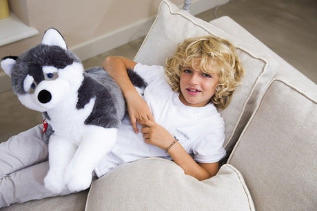 Pluszowy pies Husky syberyjski, 80 cm, realistyczny wygląd, miękki i przytulny, idealny do zabawy i tulenia.