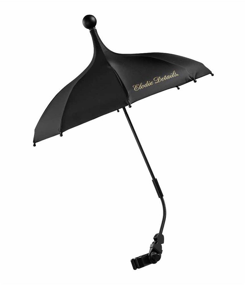 Détails d'Elodie - un parapluie pour la brillante poussette noire