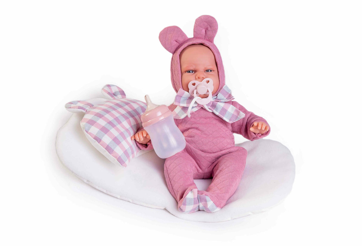 Lalka Antonio Juan Baby 70355, ręcznie wykonana w Hiszpanii, idealna dla dziewczynek, w uroczej piżamce z poduszeczką.