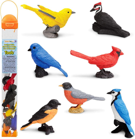 Realistyczne figurki ptaków ogrodowych Safari Ltd Toob, zestaw 7 ptaszków do edukacyjnej zabawy na świeżym powietrzu.
