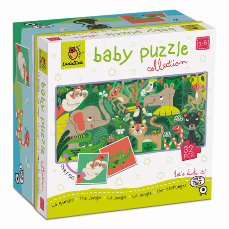 Dwustronne puzzle Ludattica Dżungla dla dzieci: edukacyjna zabawa z egzotycznymi zwierzętami i rosnącym poziomem trudności.