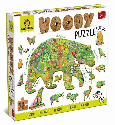 Puzzle drewniane Ludattica Las, 48 pięknie ilustrowanych elementów, w tym 12 zwierząt, idealna układanka drewniana dla dzieci