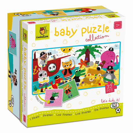 Dwustronne puzzle Ludattica Piraci dla dzieci, 32-elementowe, rozwijające zdolności manualne i spostrzegawczość.