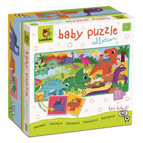 Puzzle Ludattica Dinozaury - dwustronne zabawki dla 2 latka, rozwijają zdolności manualne i wyobraźnię.
