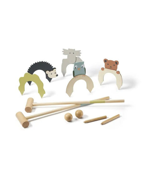 Drewniany zestaw krykiet Kid's Concept EDVIN dla dzieci, idealny na rodzinne spotkania i zabawę w parku.