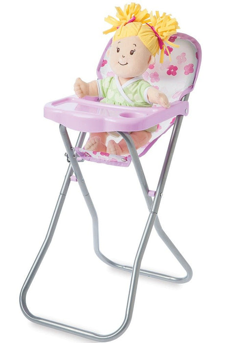 Krzesełko do karmienia dla lalek Manhattan Toy Baby Stella, składane, metalowa rama, miękkie siedzisko.