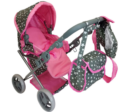 Solidny wózek dla lalek Mariotoys 9346 z regulowaną rączką i wyjmowanym nosidłem – idealny dla małych mam.