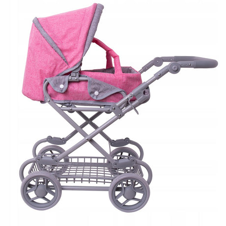 Wózek dla lalek Mariotoys 9346W k058, 3w1 z gondolą, spacerówką, torbą i pościelą, idealny dla małych mam.