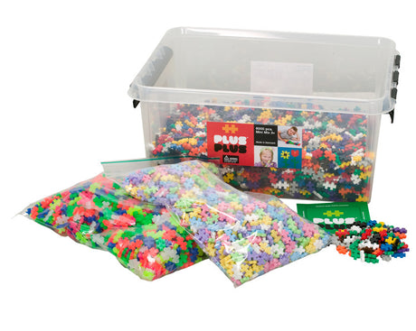 Klocki konstrukcyjne dla dzieci Plus-Plus Mini Mix Basic Neon Pastel, 6000 szt. w różnych kolorach, idealne do kreatywnych zabaw.