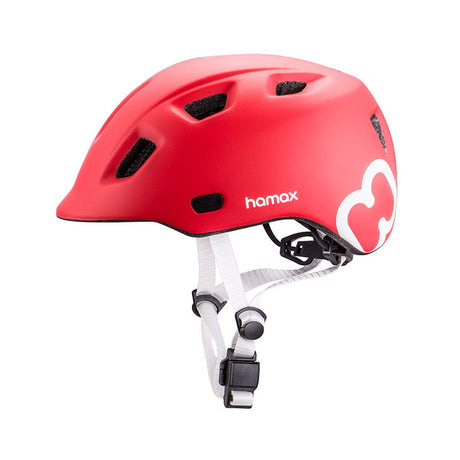 Kask rowerowy dziecięcy Hamax Thundercap 52-56 czerwono-biały, bezpieczny i wygodny z magnetycznym zapięciem dla dzieci.