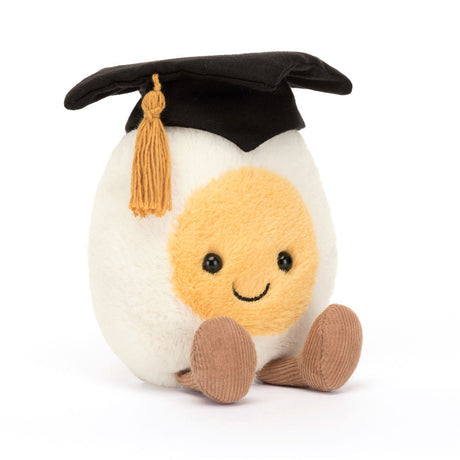 Urocza maskotka jajko Jellycat Amuseable Boiled Egg Graduation, pluszowe, doskonałe jako prezent na zakończenie edukacji.