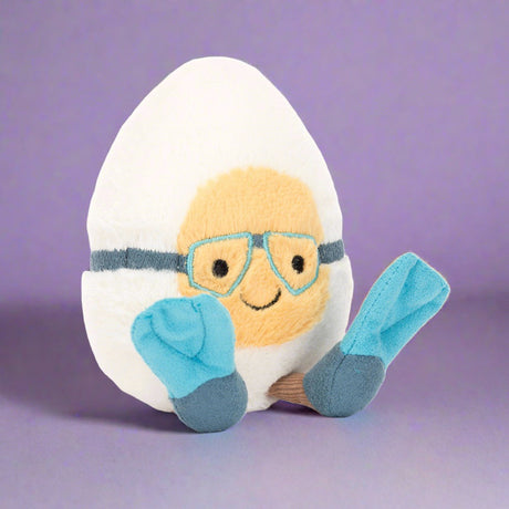 Maskotka jajko Jellycat Amuseables Boiled Egg Scuba, mięciutki i puszysty kompan do zabawy, idealny dla maluchów.