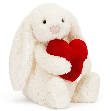 Pluszaki Jellycat Bashful Bunny z czerwonym sercem, mięciutka maskotka królik 31 cm dla dzieci.