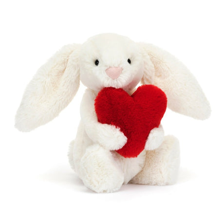 Urocza maskotka Jellycat Bashful Bunny Red Love Heart 18 cm z pluszowym króliczkiem i czerwonym serduszkiem, idealna do przytulania.