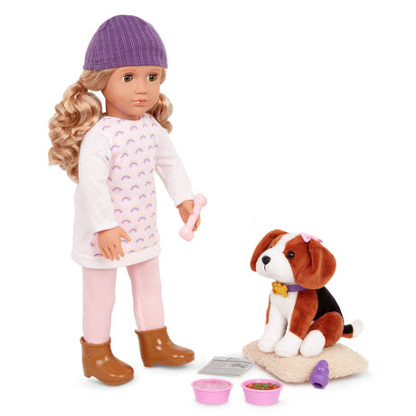 Lalka Our Generation Ember z pieskiem Elsie, idealna zabawka dla dziewczynek powyżej 3 lat, zestaw z akcesoriami.