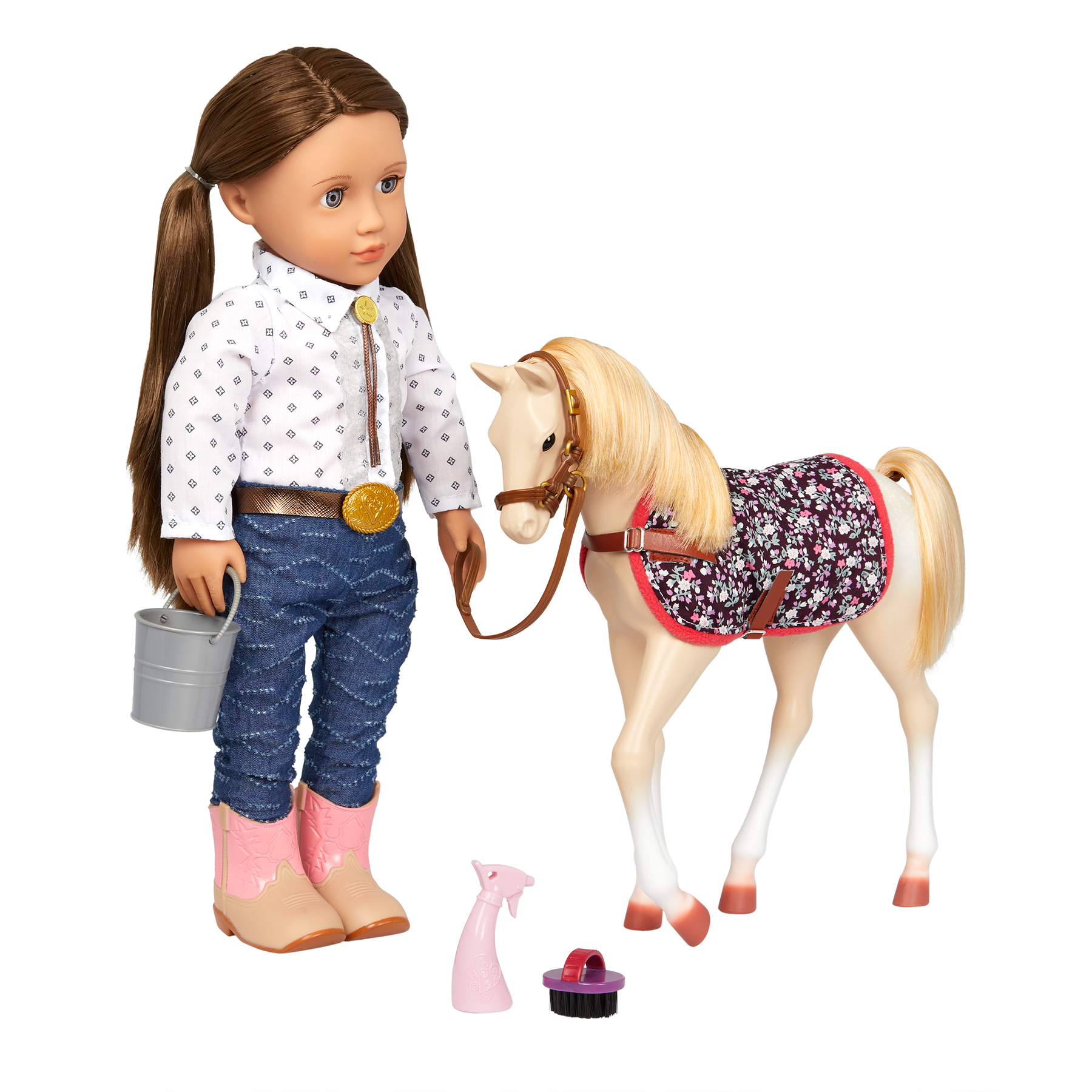 Nuestra generación: un potro para una muñeca con accesorios de potro palomino